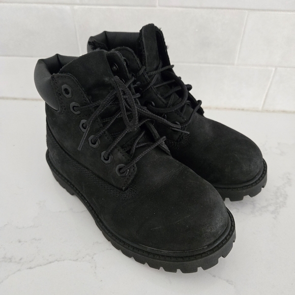 Timberland Toddler Premium 6" Black Leather Lace-Up Ankle Boots Hiking Combat 11 - Picture 2 of 8